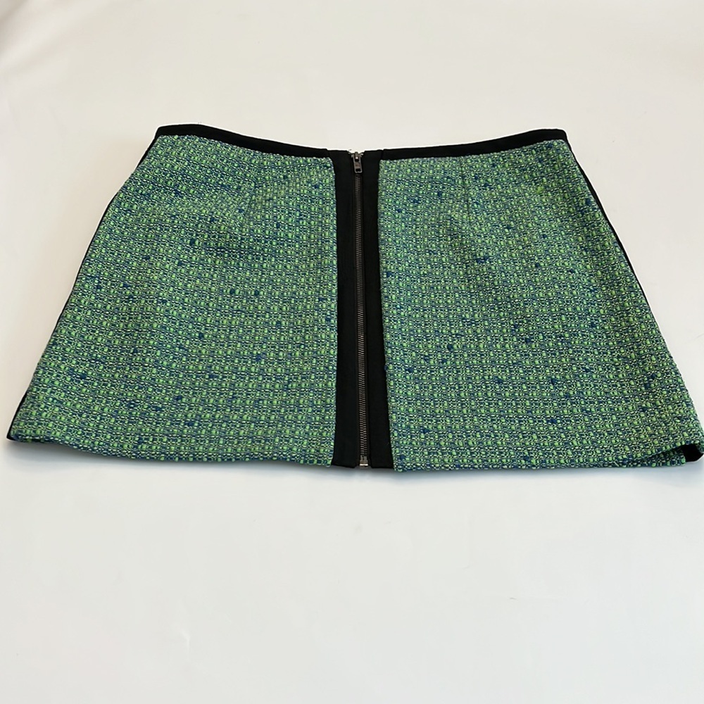 TOPSHOP  tweed mini skirt size 12 full zip back 2 pockets black side stripes - Picture 4 of 12